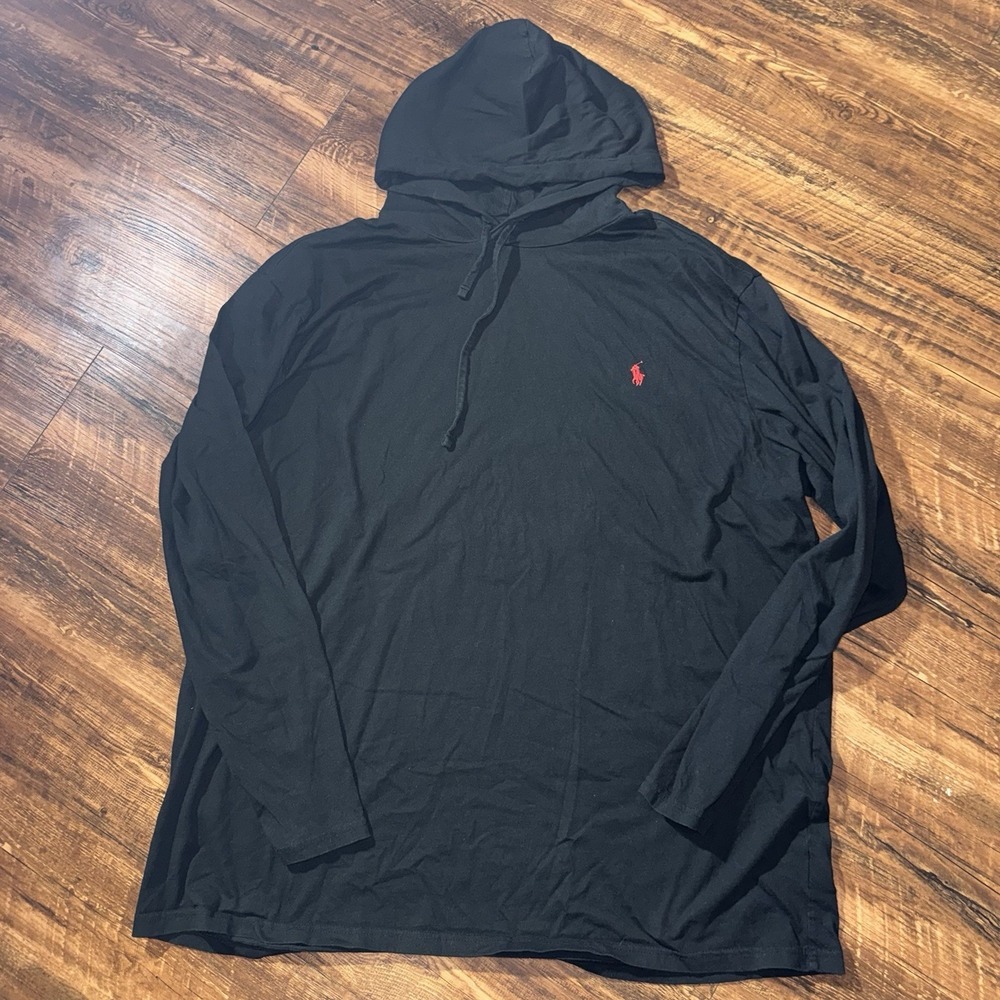 Polo Ralph Lauren 2XLT Black Hooded Long Sleeve Tee Men's